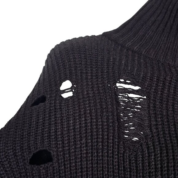 Signature8 Black Ripped Distressed Rib Knit Cold Shoulder Turtleneck Sweater S - Picture 13 of 14